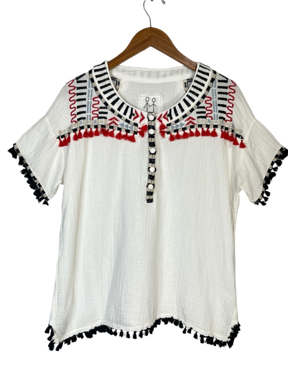 Johnny Was White Cotton Gauze Top With Fringe Size XS - Picture 2 of 7